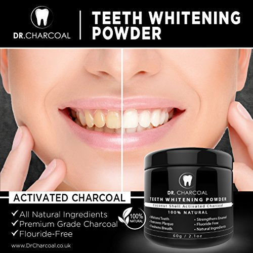 Activated Charcoal Natural Teeth Whitening Powder | 100% Organic Ingredients, Vegan, Premium Teeth Whitening | Remove Teeth Discolouration and Stains, Naturally Whiter Teeth by Dr Charcoal ®