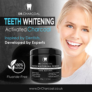 Activated Charcoal Natural Teeth Whitening Powder | 100% Organic Ingredients, Vegan, Premium Teeth Whitening | Remove Teeth Discolouration and Stains, Naturally Whiter Teeth by Dr Charcoal ®