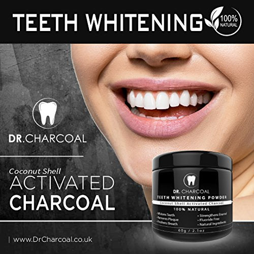 Activated Charcoal Natural Teeth Whitening Powder | 100% Organic Ingredients, Vegan, Premium Teeth Whitening | Remove Teeth Discolouration and Stains, Naturally Whiter Teeth by Dr Charcoal ®